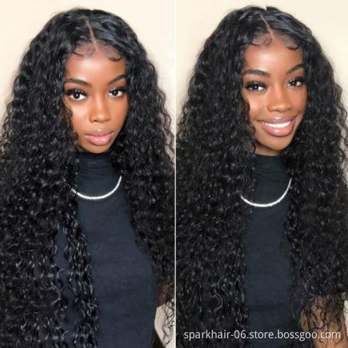 Brazilian Virgin Raw Hair Curly Water Wave 150% 180% Pre-Plucked Bleached Knot Hair Wigs 38 40 Inch Human Hair HD Lace Front Wig
